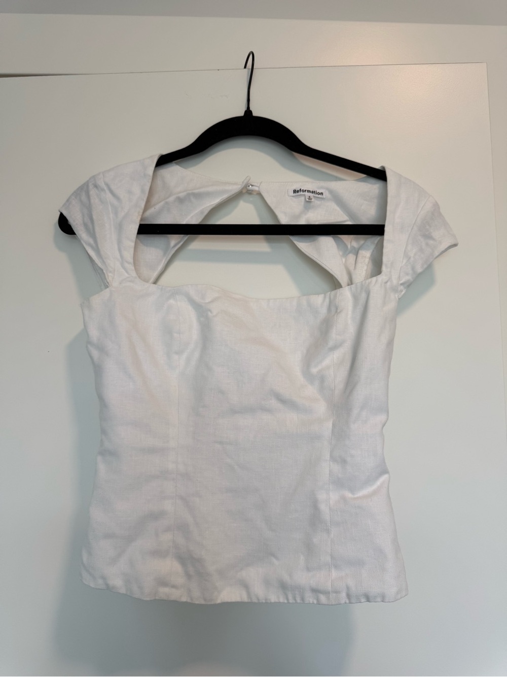 Reformation White Square-Neck Cap Sleeve